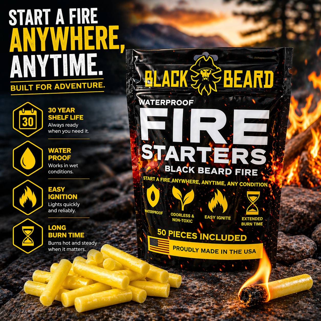 Black Beard Fire Starter Plugs | 1 Bag | 50 PCS