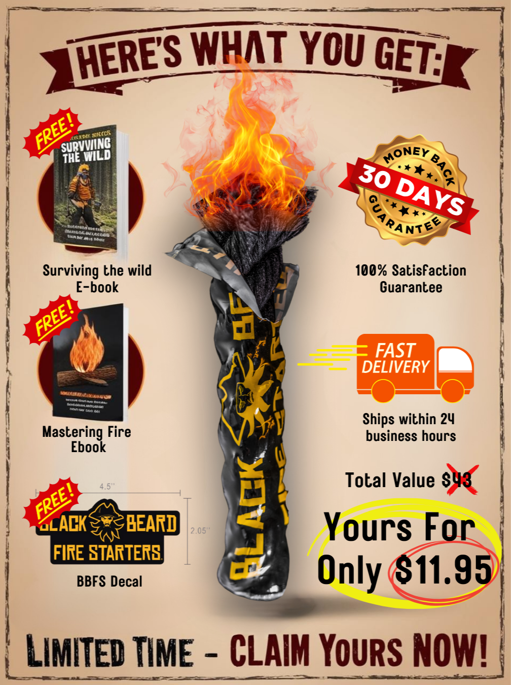 Black Beard Fire Starter Stick | Single Stick