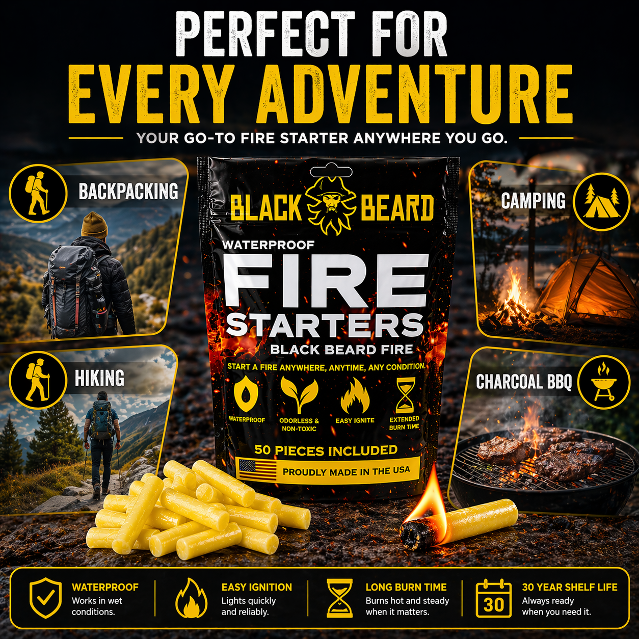 Black Beard Fire Starter Plugs | 1 Bag | 50 PCS