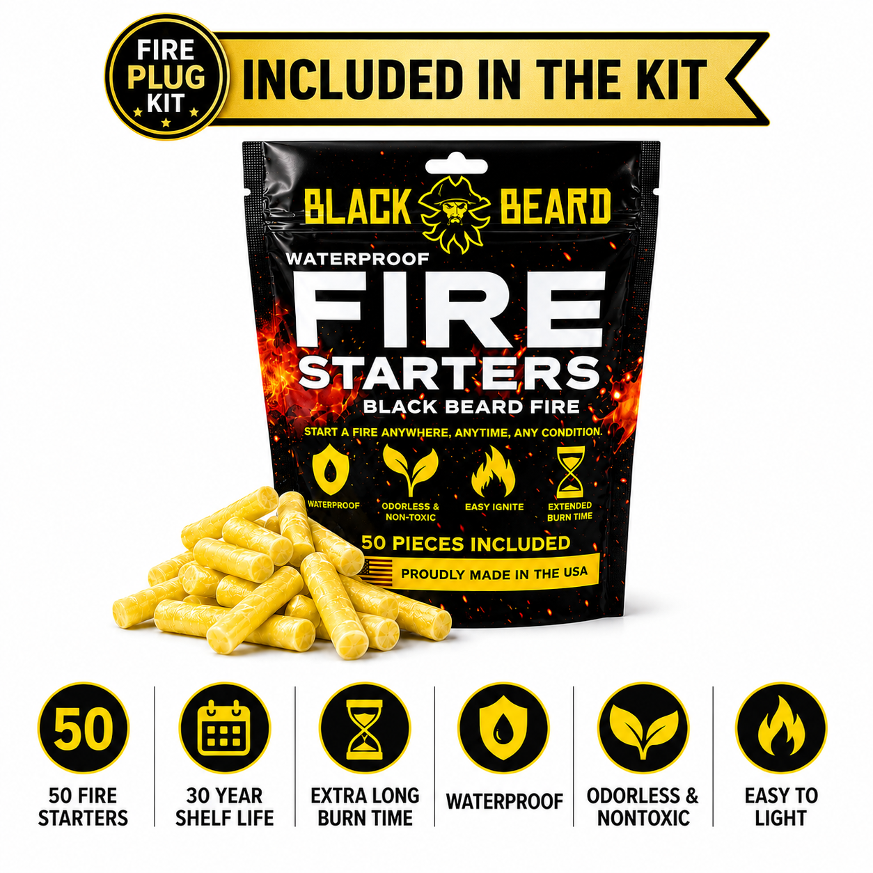 The Black Beard Fire Plug Kit - Fire Starter Kit